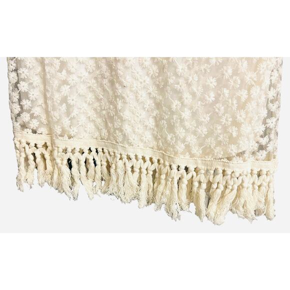 SASSYBLING EMBROIDERED A-LINE MIDI DRESS, JUNIOR, L, IVORY, TASSELS, BELL SLEEVE - Picture 7 of 9